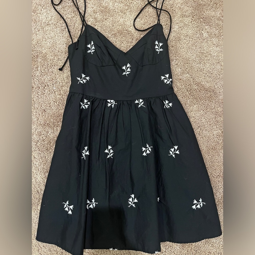 Zara mini dress, black with white embroidered flowers (never worn with tags)